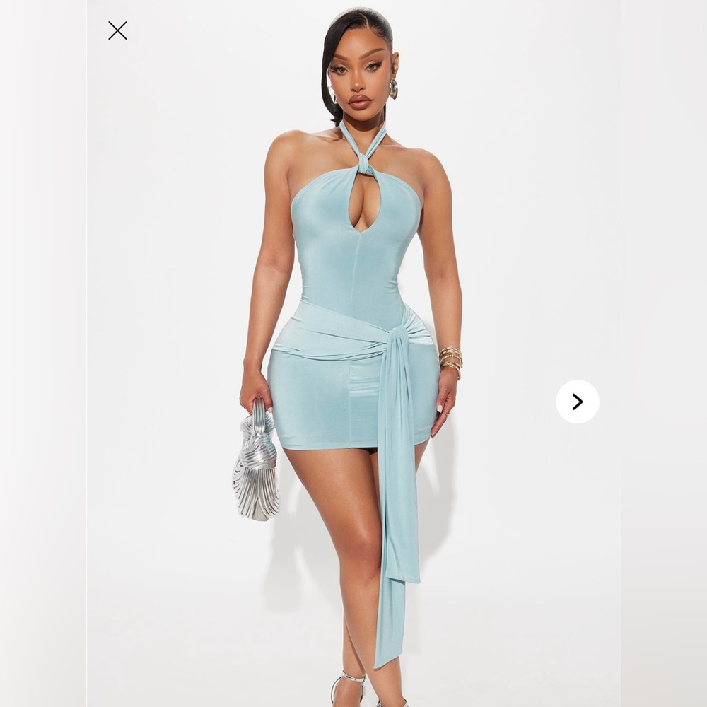 Fashion Nova Light Blue Halter Mini Dress